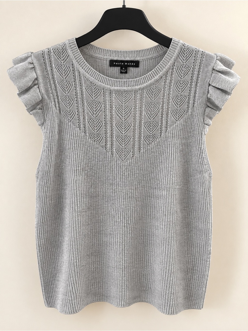 Haute Monde Light Gray Knit Flutter Sleeve Tank